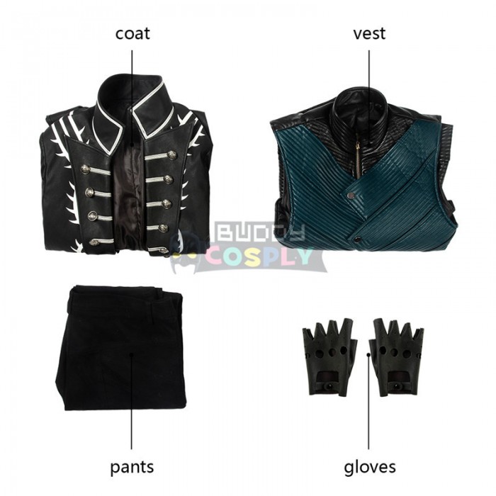 Devil May Cry 5 Vergil Cosplay Costumes Black Trench Coat Top Level  4411