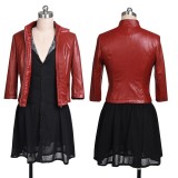 Scarlet Witch Cosplay Costume Red Leather Jacket and Black Chiffon Skirt