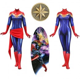 Captain Marvel Spandex Cosplay Costume Zentai Jumpsuit