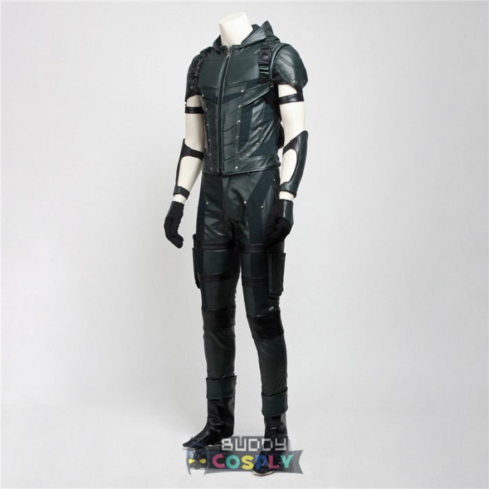 Green Arrow Season 4 Cosplay Costume Oliver Queen Artificial Leather Suit 3435