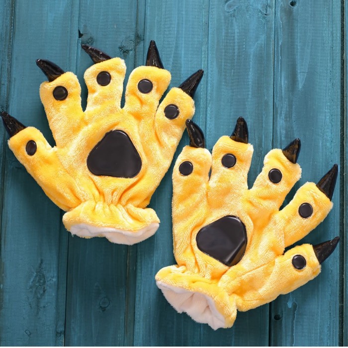 Unisex Yellow Kigurumi Unisex Onesies Animal Hands Paw Flannel Cartoon Gloves