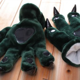 Unisex Dark green Kigurumi Unisex Onesies Animal Hands Paw Flannel Cartoon Gloves