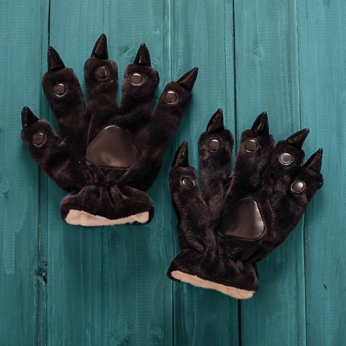 Unisex Black Kigurumi Unisex Onesies Animal Hands Paw Flannel Cartoon Gloves