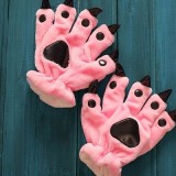 Unisex Pink red Kigurumi Unisex Onesies Animal Hands Paw Flannel Cartoon Gloves