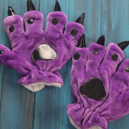 Unisex Purple Kigurumi Unisex Onesies Animal Hands Paw Flannel Cartoon Gloves