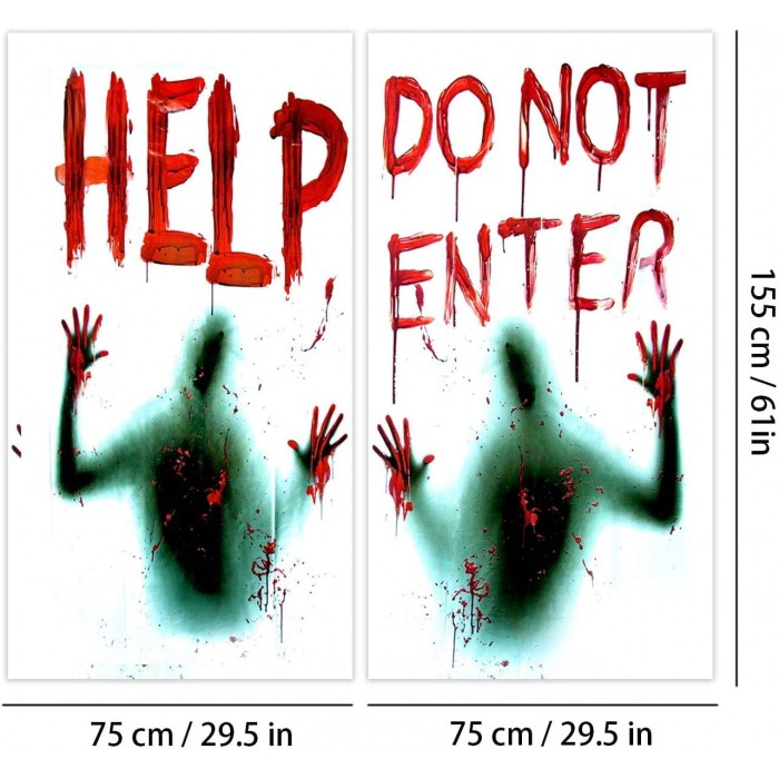 2PCS Halloween Giant Bloody Window Posters Window Clings Party Decoration