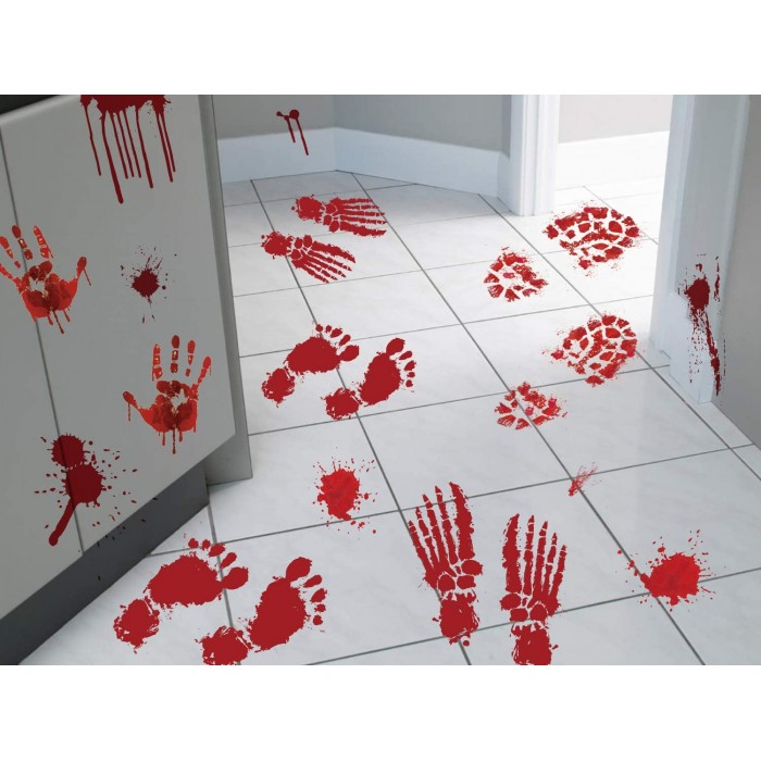 14 Sheets Bloody Footprints Floor Clings Handprint Zombie Halloween Decorations