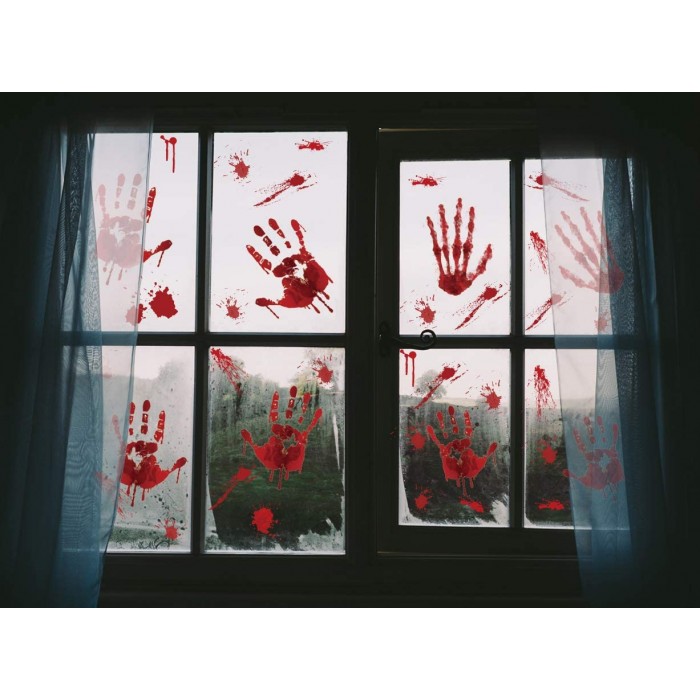 14 Sheets Bloody Footprints Floor Clings Handprint Zombie Halloween Decorations