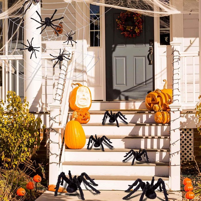 Four Halloween Realistic Hairy Spiders Set