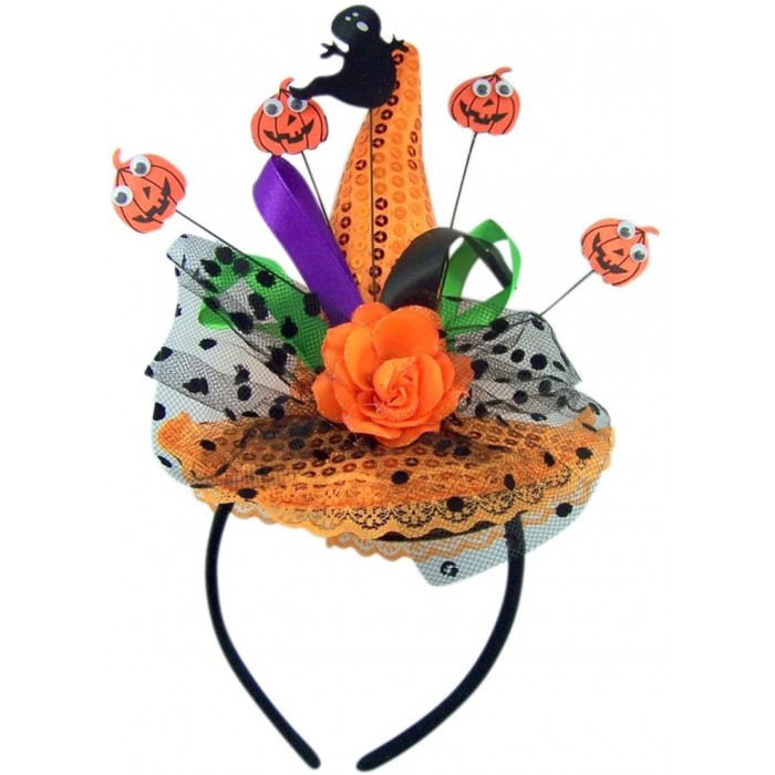 Ghost and Pumpkin Orange Sequins Witch Hat Halloween Headband
