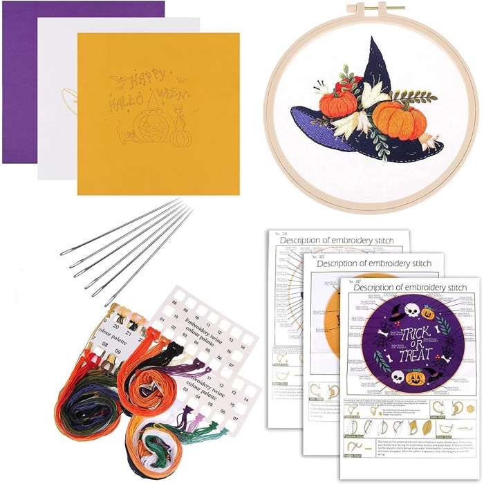 4 Sets Halloween Embroidery Kit Embroidery Crafts with Instructions for Adults