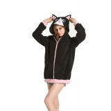 Black Cat Animal Kigurumi Fleece Hoodie Coat Jacket-Animal Kigurumi Coat Adult