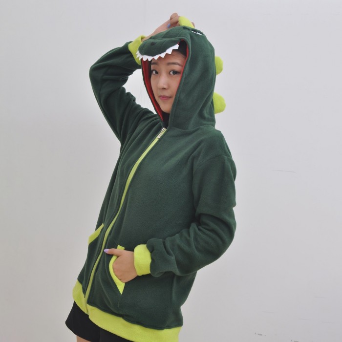 Green Dinosaur Animal Kigurumi Fleece Hoodie Coat Jacket-Animal Kigurumi Coat Adult