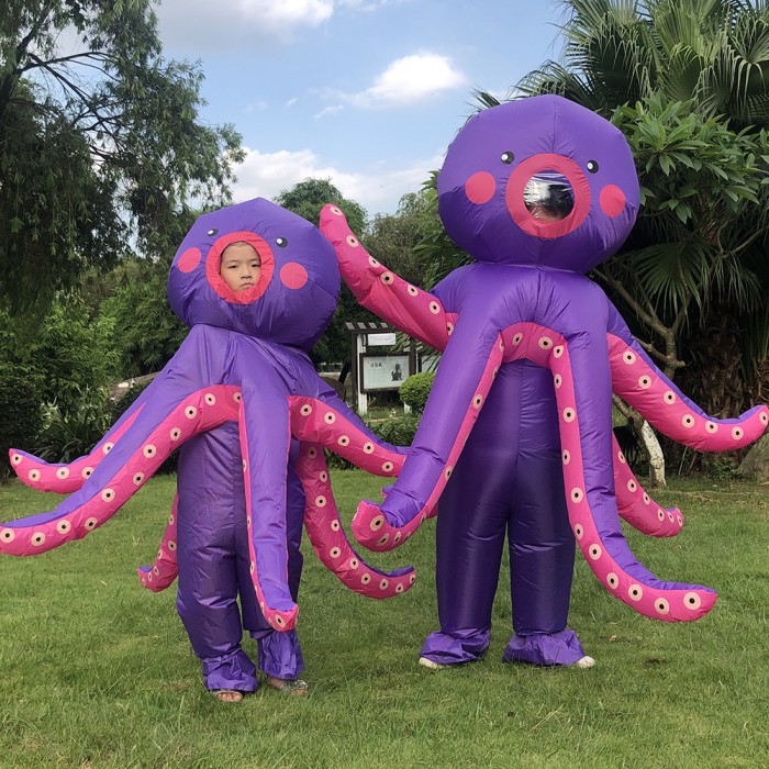 Parent -Kids Purple Octopus Inflatable Costumes Halloween Cosplay Family Party Cosplay Costume Walking Mascot Role Play