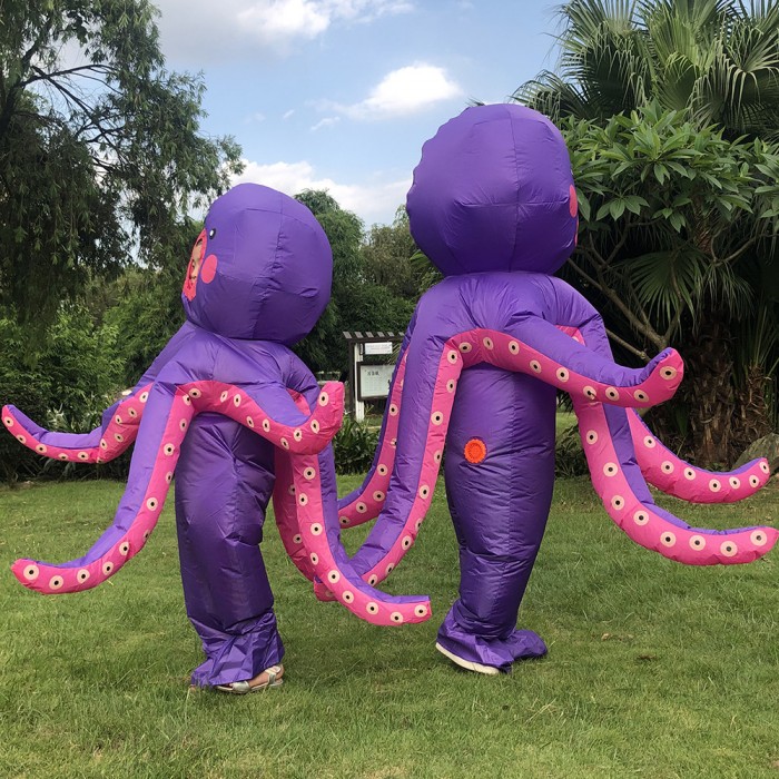 Parent -Kids Purple Octopus Inflatable Costumes Halloween Cosplay Family Party Cosplay Costume Walking Mascot Role Play