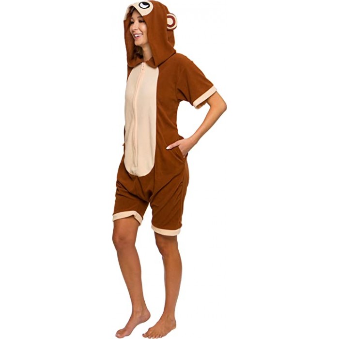 Monkey Pajamas Animal Onesies Hoodie Kigurumi Short Sleeve-Kigurumi Onesie Pajama For Adult In Summer