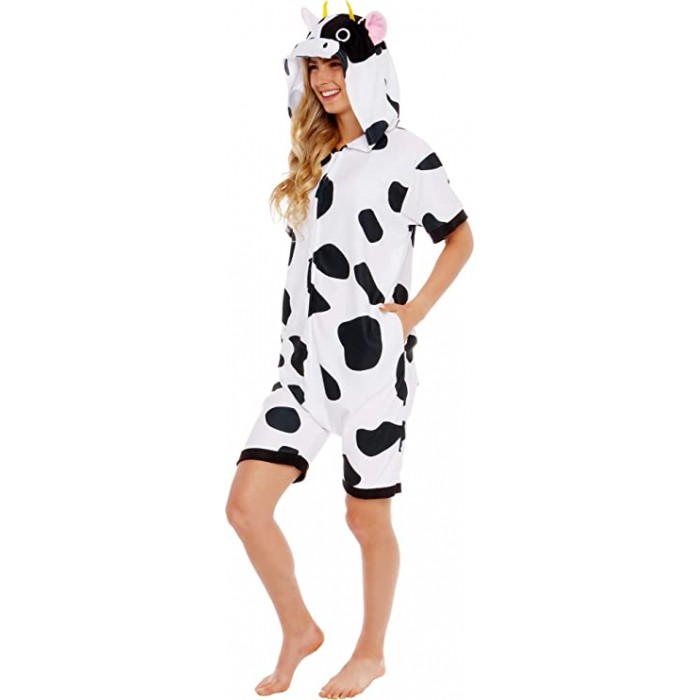 Cow Kigurumi Onesiess Pajamas Hoodie Costume Short Sleeve-Kigurumi Onesie Pajama For Adult In Summer