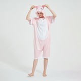 Pink Pig Pajamas Animal Onesies Hoodie Kigurumi Short Sleeve Costume-Kigurumi Onesie Pajama For Adult In Summer