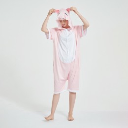 Pink Pig Pajamas Animal Onesies Hoodie Kigurumi Short Sleeve Costume-Kigurumi Onesie Pajama For Adult In Summer