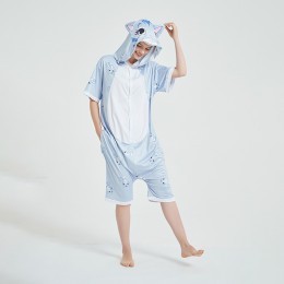 Blue Horse Pajamas Animal Onesies Hoodie Kigurumi Short Sleeve Costume-Kigurumi Onesie Pajama For Adult In Summer