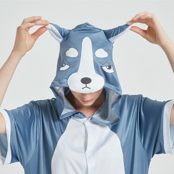 Blue Dog Pajamas Animal Short Sleeve Onesies Hoodie Kigurumi-Kigurumi Onesie Pajama For Adult In Summer