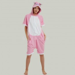 Pink Animal Pajamas Animal Onesies Hoodie Kigurumi Short Sleeve-Kigurumi Onesie Pajama For Adult In Summer