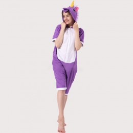 Purple Unicom Kigurumi Onesiess Short Sleeves Pajama Costume-Kigurumi Onesie Pajama For Adult In Summer