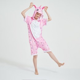 Pink Unicom Pajamas Animal Onesies Hoodie Kigurumi Short Sleeve Costume-Kigurumi Onesie Pajama For Adult In Summer
