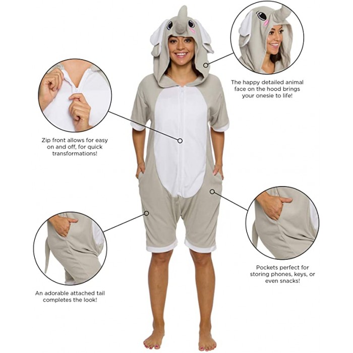 Elephant Pajamas Animal Onesies Hoodie Kigurumi Short Sleeve-Kigurumi Onesie Pajama For Adult In Summer