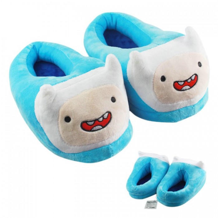 Unisex sky blue Adventure Time with Finn and Jake sky blue warm shoes plush slippers