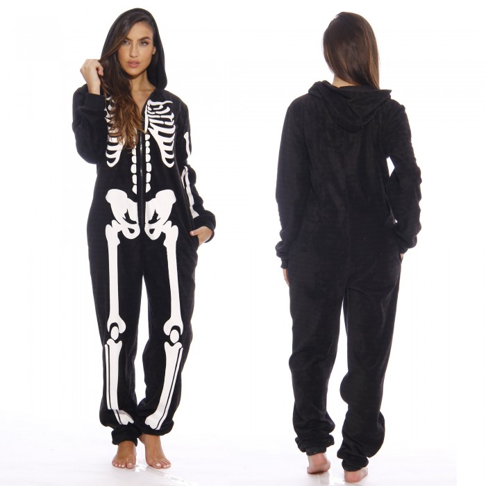 Halloween Printed One-Piece Jumpsuit Skeleton Hoodie Onesies Family Wear